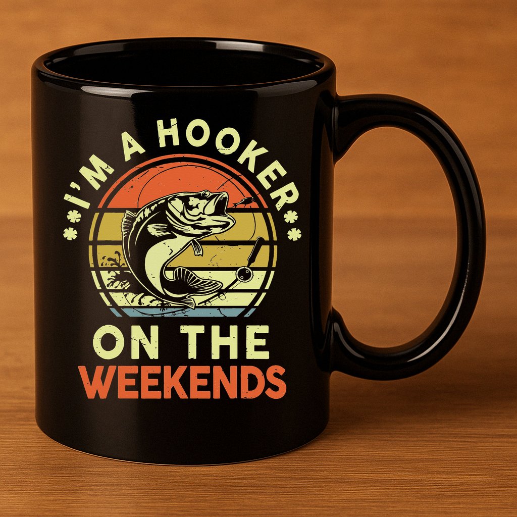 Fishing I'm Hooker On Weekend Fish Pole 11oz C Handle Ceramic Mug