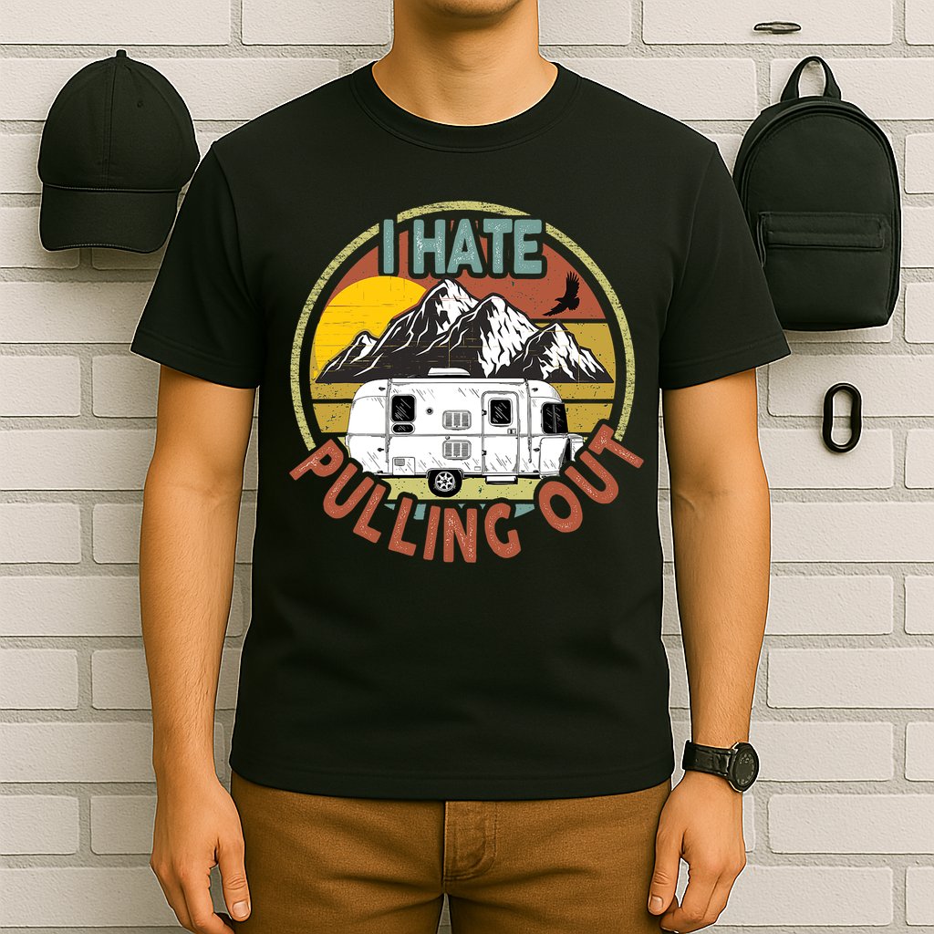 Funny I Hate Pulling Out Retro Vintage Mountains RV Camping T-Shirt