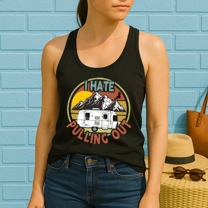 Funny I Hate Pulling Out Retro Vintage Mountains RV Camping Womens Tank Top