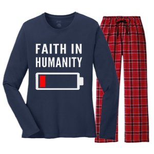 Faith In Humanity Low Battery Pessimistic News Meme Design Women's Long Sleeve Flannel Pajama Set 