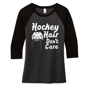 Funny Ice Hockey For Women Girls Field Hockey Helmet Hair Women's Tri-Blend 3/4-Sleeve Raglan Shirt