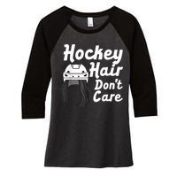 Funny Ice Hockey For Women Girls Field Hockey Helmet Hair Women's Tri-Blend 3/4-Sleeve Raglan Shirt