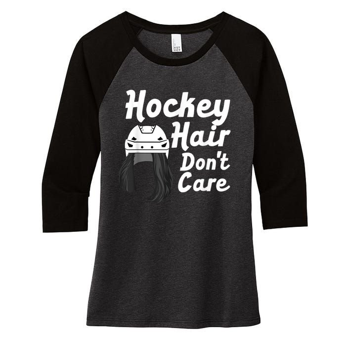 Funny Ice Hockey For Women Girls Field Hockey Helmet Hair Women's Tri-Blend 3/4-Sleeve Raglan Shirt