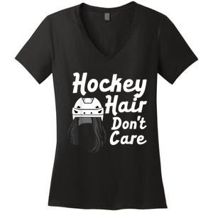 Funny Ice Hockey For Women Girls Field Hockey Helmet Hair Women's V-Neck T-Shirt