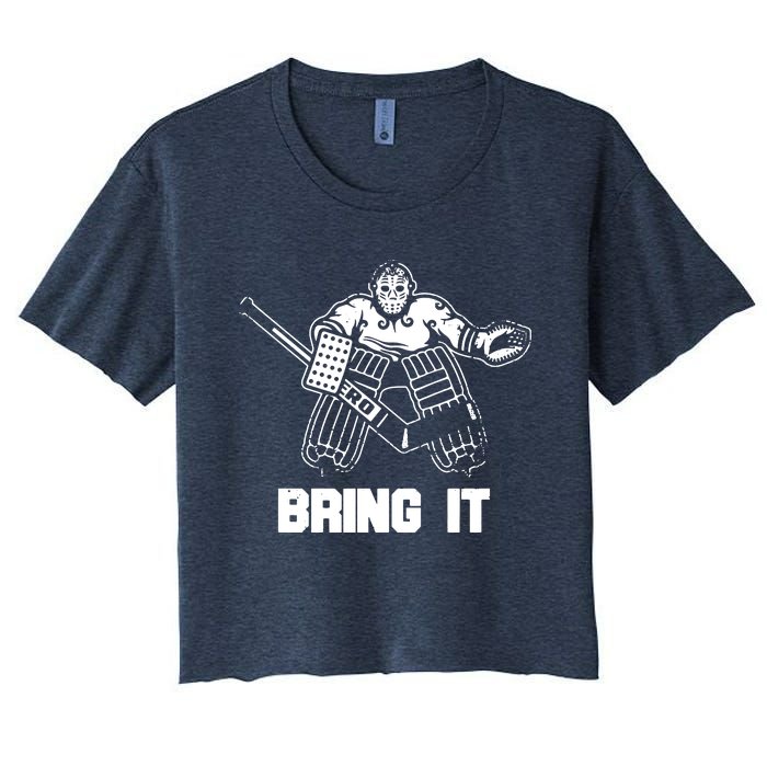 Funny Ice Hockey Player Gift Goalie Apparel Graphic Women's Crop Top Tee