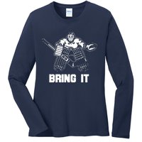 Funny Ice Hockey Player Gift Goalie Apparel Graphic Ladies Long Sleeve Shirt