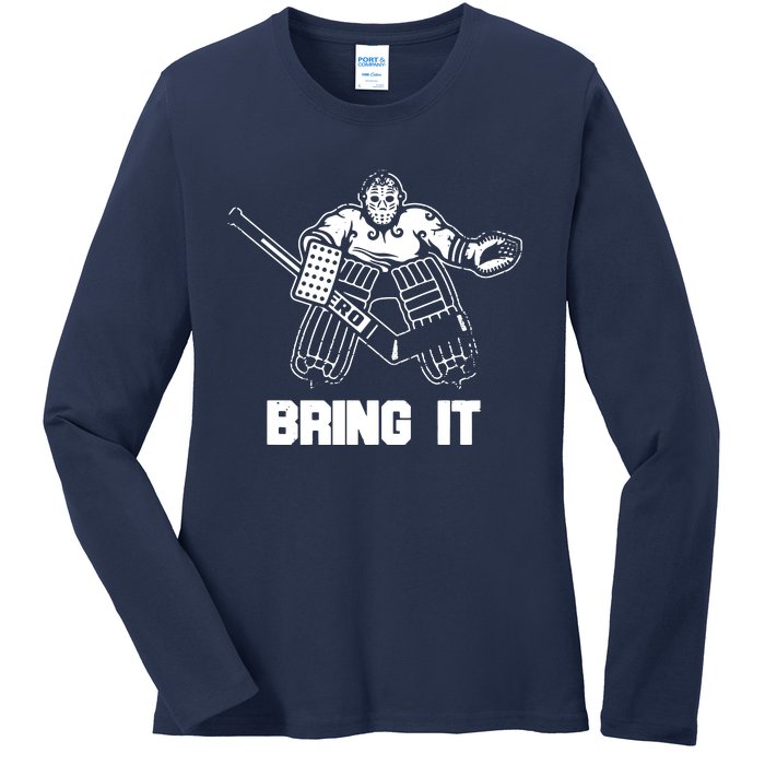 Funny Ice Hockey Player Gift Goalie Apparel Graphic Ladies Long Sleeve Shirt