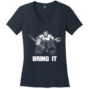 Funny Ice Hockey Player Gift Goalie Apparel Graphic Women's V-Neck T-Shirt