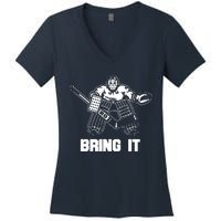 Funny Ice Hockey Player Gift Goalie Apparel Graphic Women's V-Neck T-Shirt