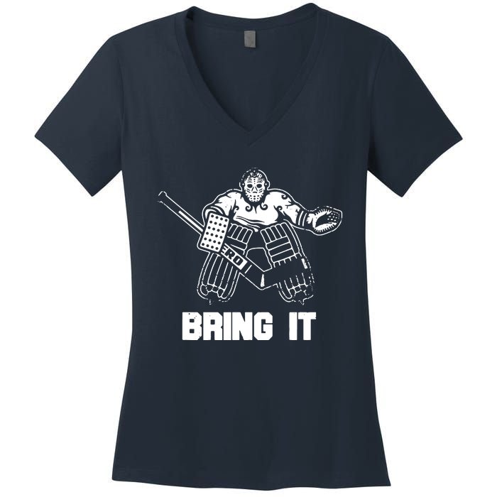 Funny Ice Hockey Player Gift Goalie Apparel Graphic Women's V-Neck T-Shirt