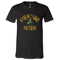 Fighting Irish History Gold Shamrock Design V-Neck T-Shirt