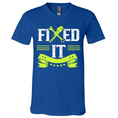 Fixed It Handy Mr Fix It Repair Fixing Tinkerer Gift V-Neck T-Shirt