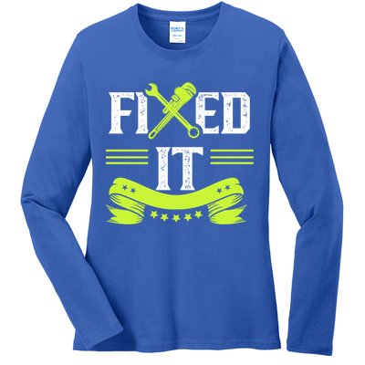 Fixed It Handy Mr Fix It Repair Fixing Tinkerer Gift Ladies Long Sleeve Shirt