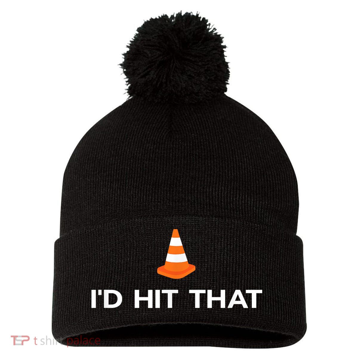 Funny I'd Hit That Traffic Cone Pun Pom Pom 12in Knit Beanie