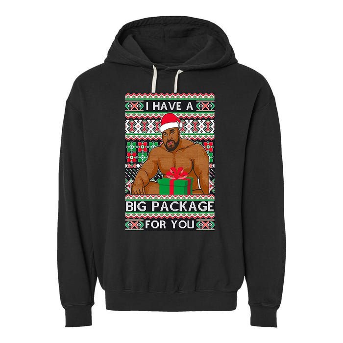 Funny I Have A Big Package For You Ugly Christmas Sweater Garment-Dyed Fleece Hoodie