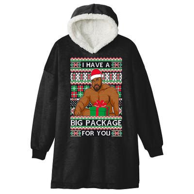 Funny I Have A Big Package For You Ugly Christmas Sweater Hooded Wearable Blanket