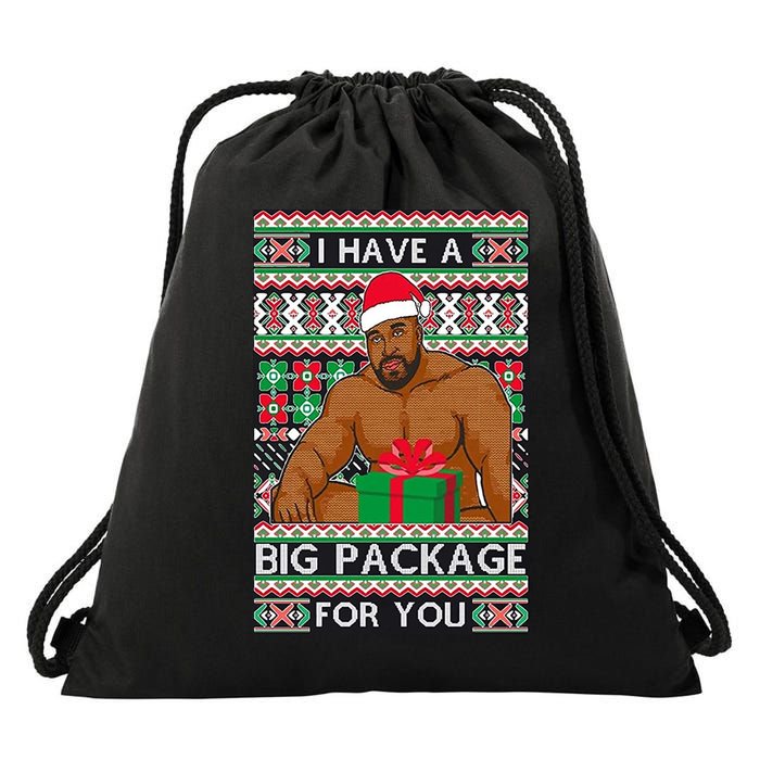 Funny I Have A Big Package For You Ugly Christmas Sweater Drawstring Bag