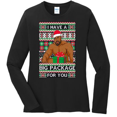 Funny I Have A Big Package For You Ugly Christmas Sweater Ladies Long Sleeve Shirt