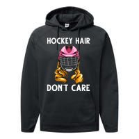 Funny Ice Hockey For Girls Wo Hockey Sport Player Helmet Performance Fleece Hoodie