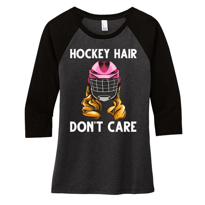 Funny Ice Hockey For Girls Wo Hockey Sport Player Helmet Women's Tri-Blend 3/4-Sleeve Raglan Shirt