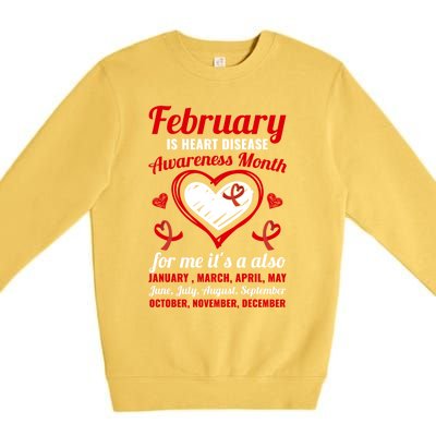 February Is Heart Disease Awareness Month Red Ribbon Gift Premium Crewneck Sweatshirt