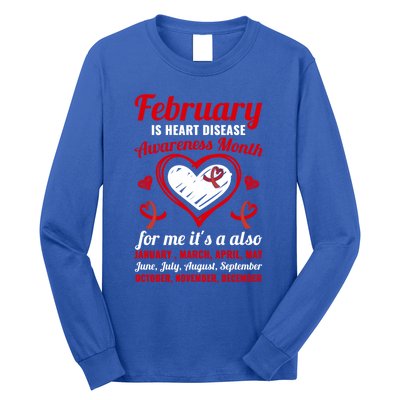 February Is Heart Disease Awareness Month Red Ribbon Gift Long Sleeve Shirt