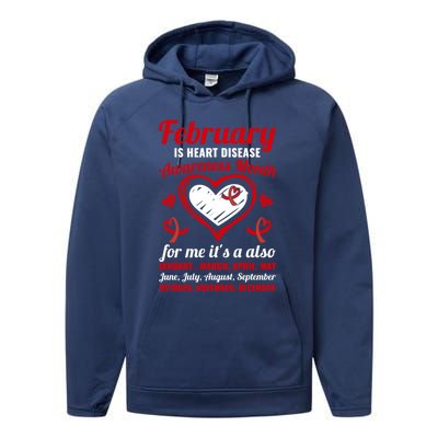 February Is Heart Disease Awareness Month Red Ribbon Gift Performance Fleece Hoodie