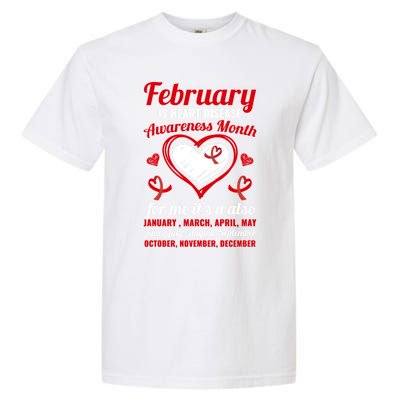 February Is Heart Disease Awareness Month Red Ribbon Gift Garment-Dyed Heavyweight T-Shirt