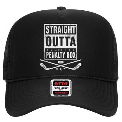 Funny Ice Hockey Straight Outta The Penalty Box Hockey Lover High Crown Mesh Back Trucker Hat