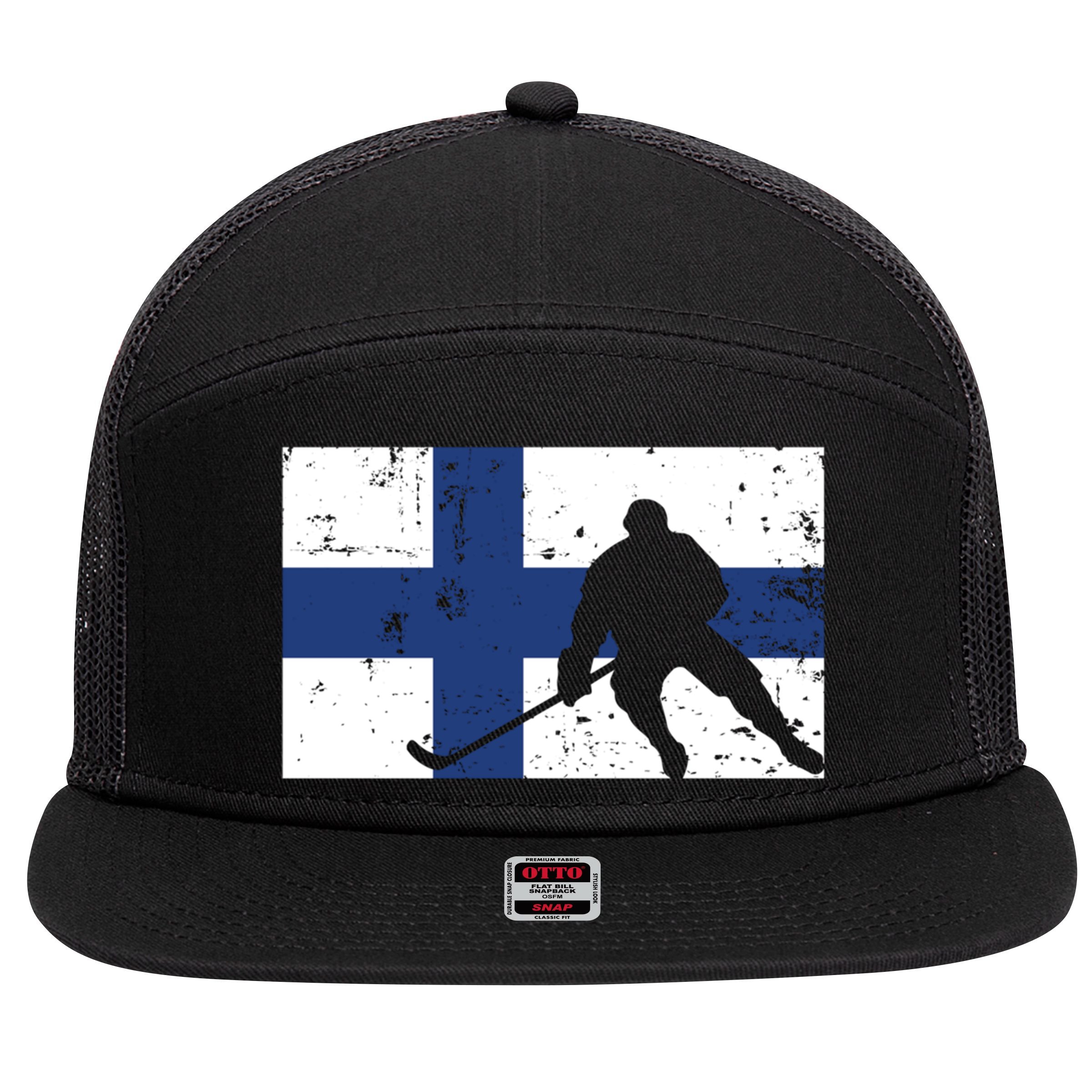 Finland Ice Hockey Finnish Suomi Flag Supporter Team Fan Great Gift 7 Panel Mesh Trucker Snapback Hat
