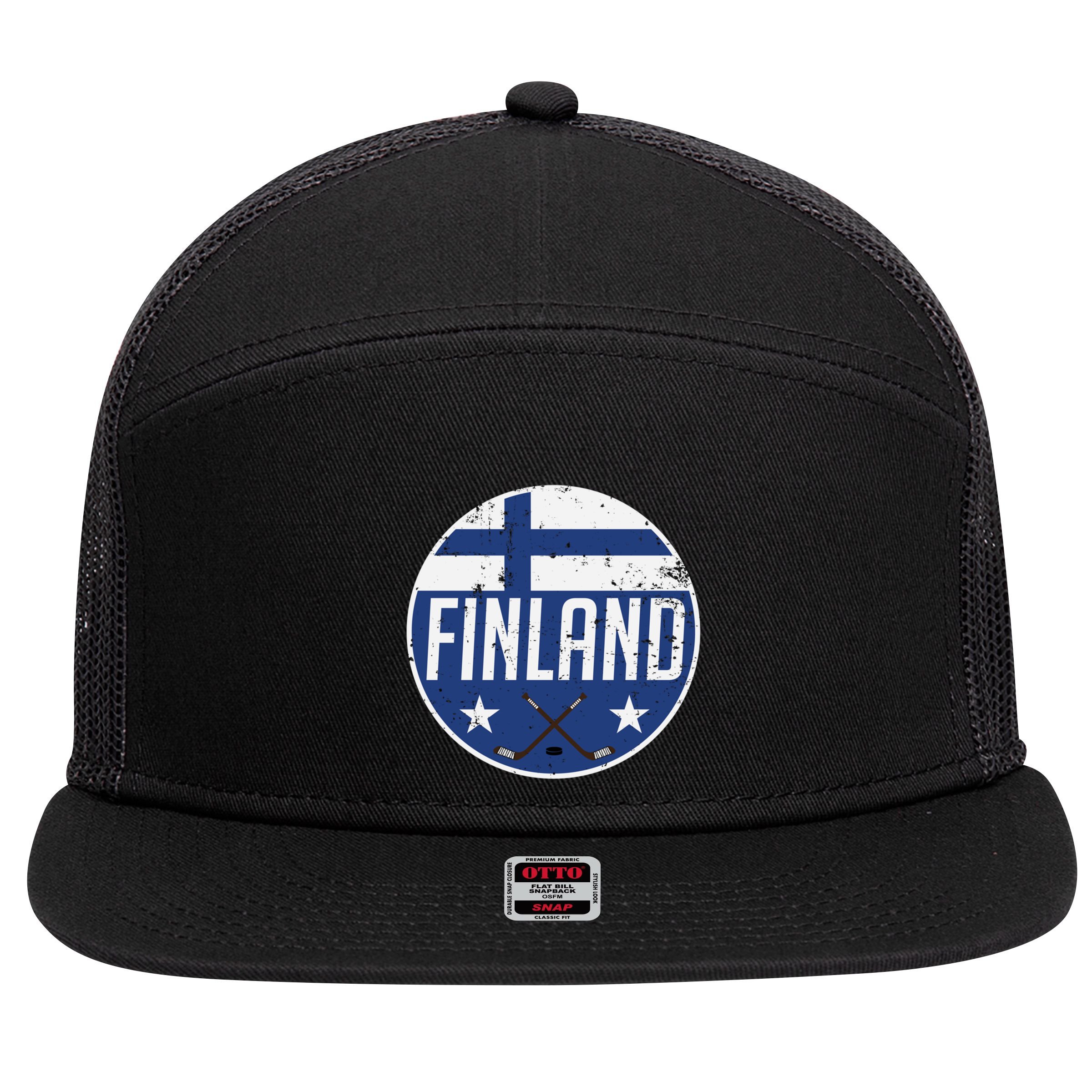 Finland Ice Hockey Flag Jersey Supporter Suomi Fan Gift Meaningful Gift 7 Panel Mesh Trucker Snapback Hat