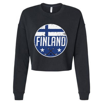Finland Ice Hockey Flag Jersey Supporter Suomi Fan Gift Meaningful Gift Cropped Pullover Crew