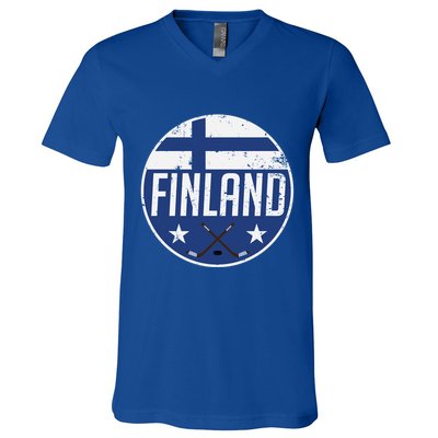 Finland Ice Hockey Flag Jersey Supporter Suomi Fan Gift Meaningful Gift V-Neck T-Shirt