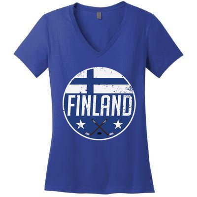 Finland Ice Hockey Flag Jersey Supporter Suomi Fan Gift Meaningful Gift Women's V-Neck T-Shirt