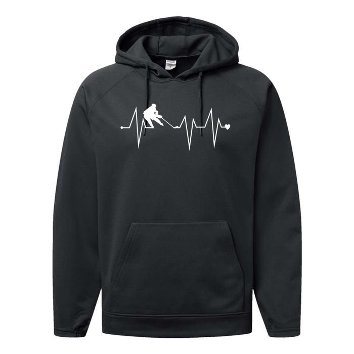 Funny Ice Hockey Player Heartbeat Heart Performance Fleece Hoodie