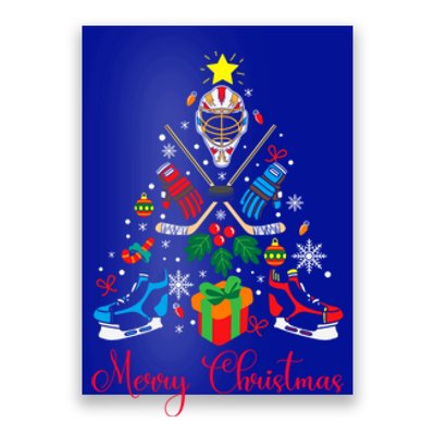 Funny Ice Hockey Christmas Tree Light Merry Christmas Gift Poster