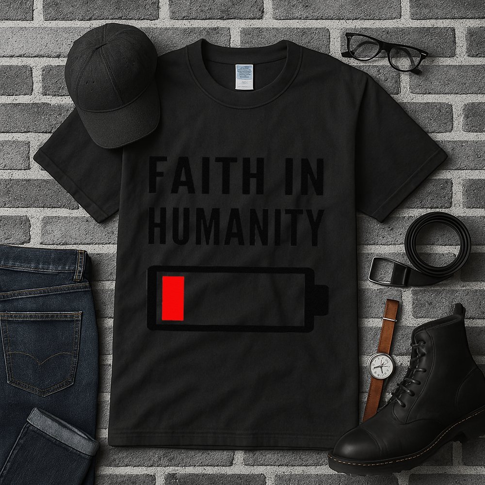 Faith In Humanity Low Battery Pessimistic News Meme Design Tall T-Shirt