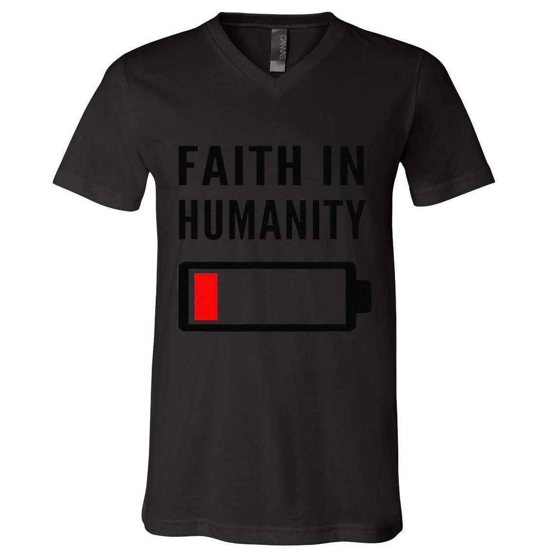 Faith In Humanity Low Battery Pessimistic News Meme Design V-Neck T-Shirt