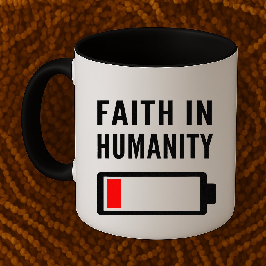 Faith In Humanity Low Battery Pessimistic News Meme Design Mug