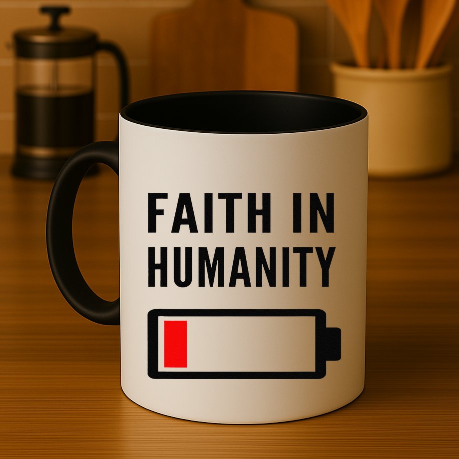 Faith In Humanity Low Battery Pessimistic News Meme Design Mug