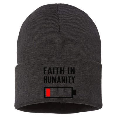 Faith In Humanity Low Battery Pessimistic News Meme Design Sustainable Knit Beanie