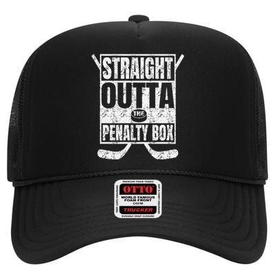 Funny Ice Hockey Straight Outta The Penalty Box Hockey Lover High Crown Mesh Back Trucker Hat