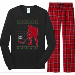 Funny Ice Hockey Christmas Pajama Hockey Player Xmas Holiday Cute Gift Long Sleeve Pajama Set