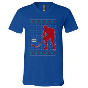 Funny Ice Hockey Christmas Pajama Hockey Player Xmas Holiday Cute Gift V-Neck T-Shirt