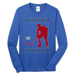 Funny Ice Hockey Christmas Pajama Hockey Player Xmas Holiday Cute Gift Tall Long Sleeve T-Shirt