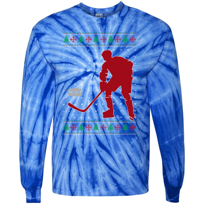 Funny Ice Hockey Christmas Pajama Hockey Player Xmas Holiday Cute Gift Tie-Dye Long Sleeve Shirt