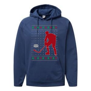 Funny Ice Hockey Christmas Pajama Hockey Player Xmas Holiday Cute Gift Performance Fleece Hoodie