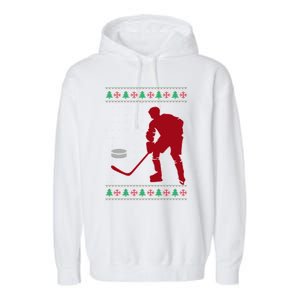 Funny Ice Hockey Christmas Pajama Hockey Player Xmas Holiday Cute Gift Garment-Dyed Fleece Hoodie