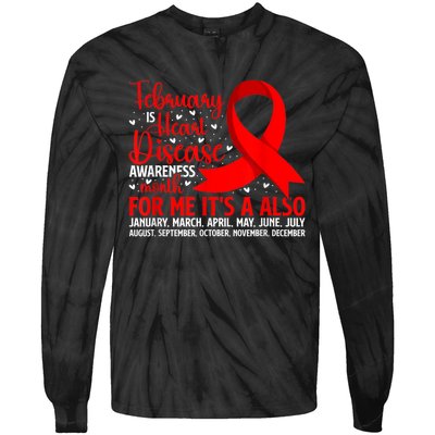 February Is Heart Disease Awareness Month Heart Disease Tie-Dye Long Sleeve Shirt