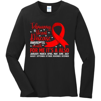 February Is Heart Disease Awareness Month Heart Disease Ladies Long Sleeve Shirt